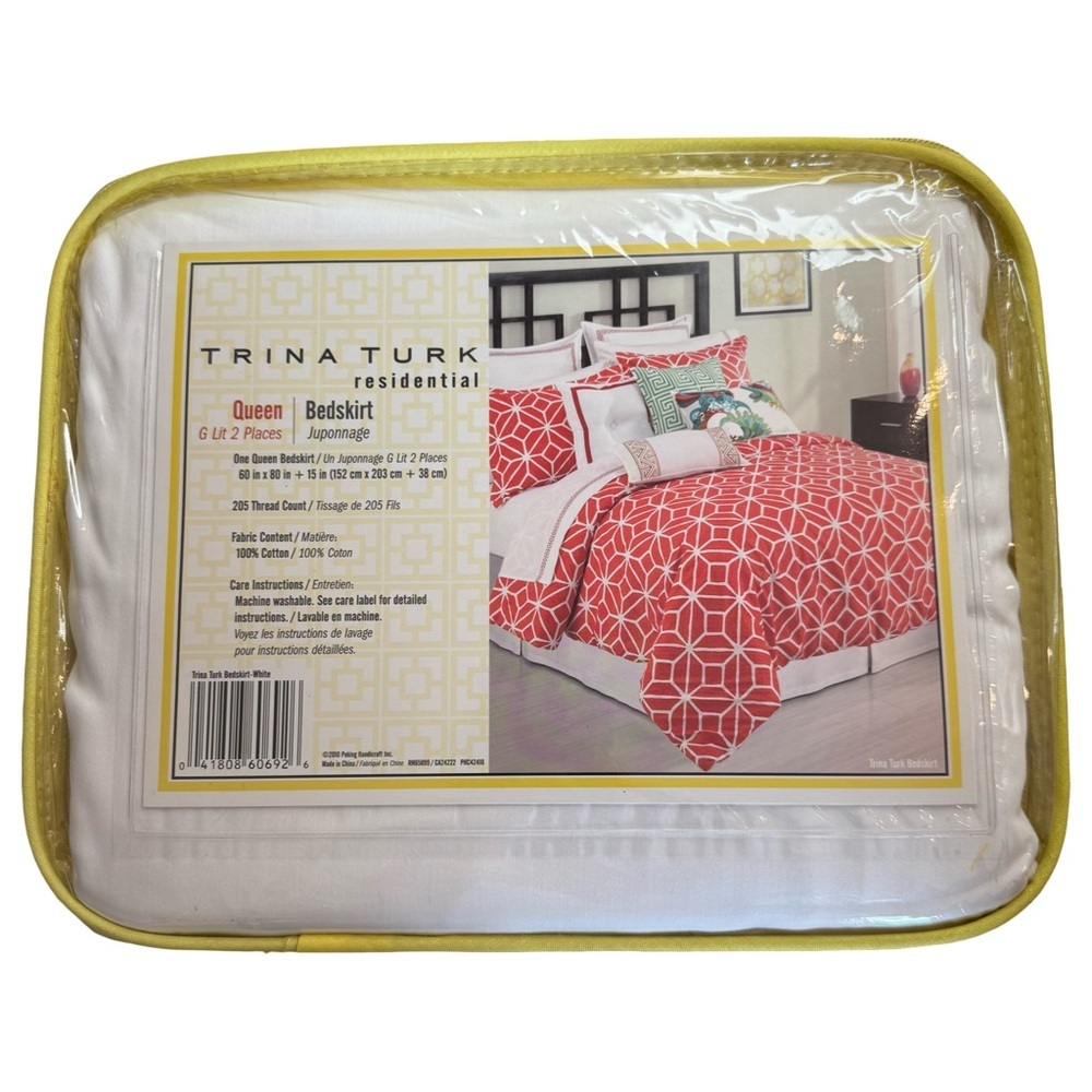 NWT TRINA TURK Queen White Pleated Bedskirt 15” Drop Length 100% Cotton